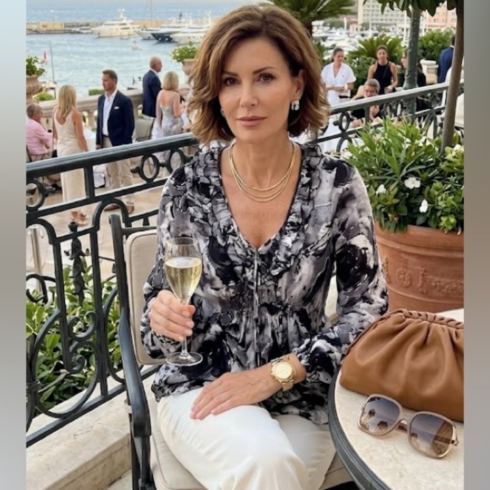 HIGH couture, Italian luxury brand top, black and white womens large blouse